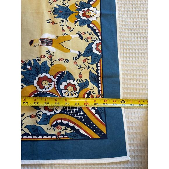 Dutch Boy & Girl Floral Print Blue & Ivory Square Card Table Cloth or Tapestry - Picture 4 of 7